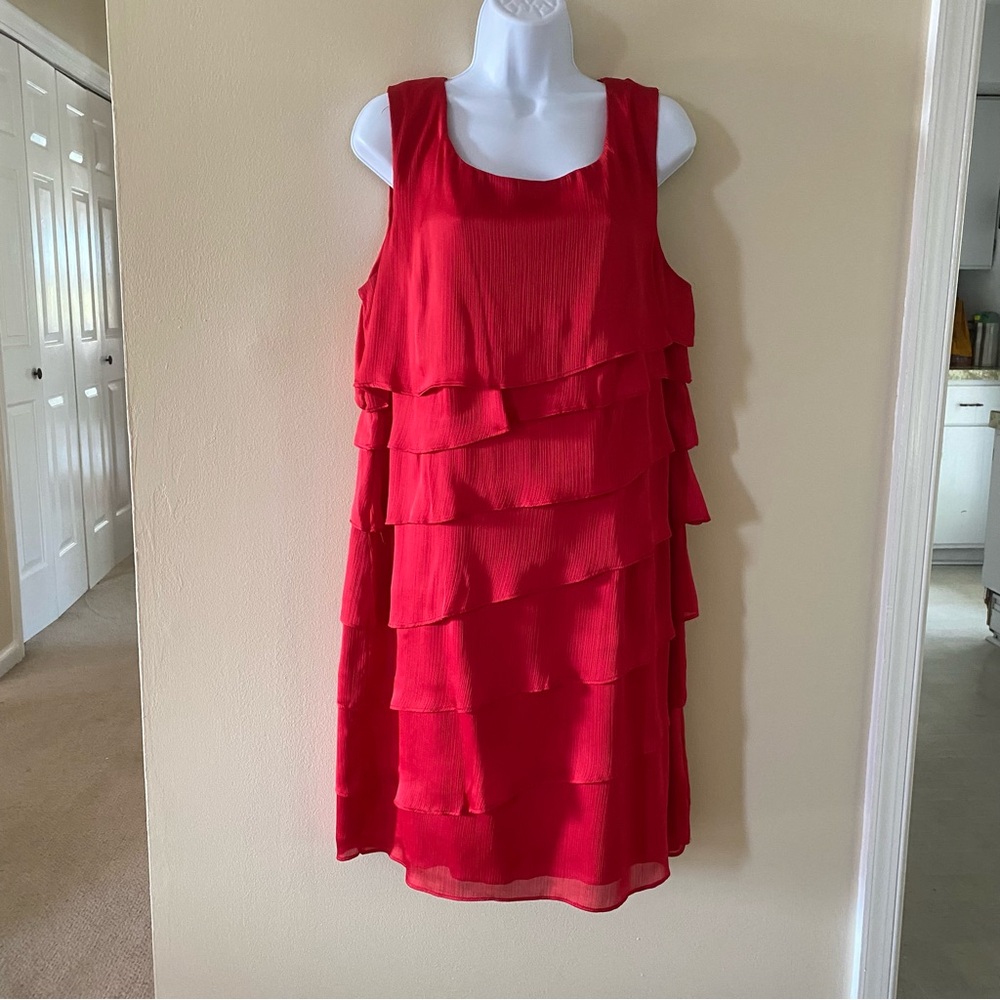 connected apparel Red Tiered Ruffle Midi Dress